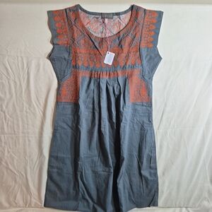 Nomadic Embroidered Boho Dress Gray Orange Small NWT Cotton